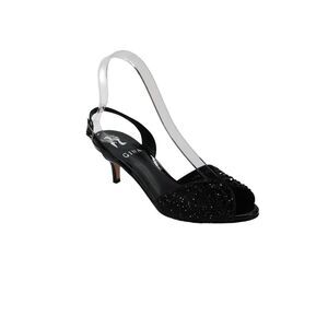 Gina Womens Stiletto Rhinestone Slingback Peep Toe Sandals Black Leather Size 36